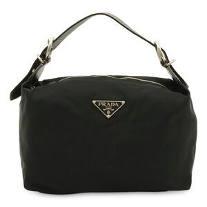Prada Triangle Shoulder Bag Hobo Leather Black Nero Black